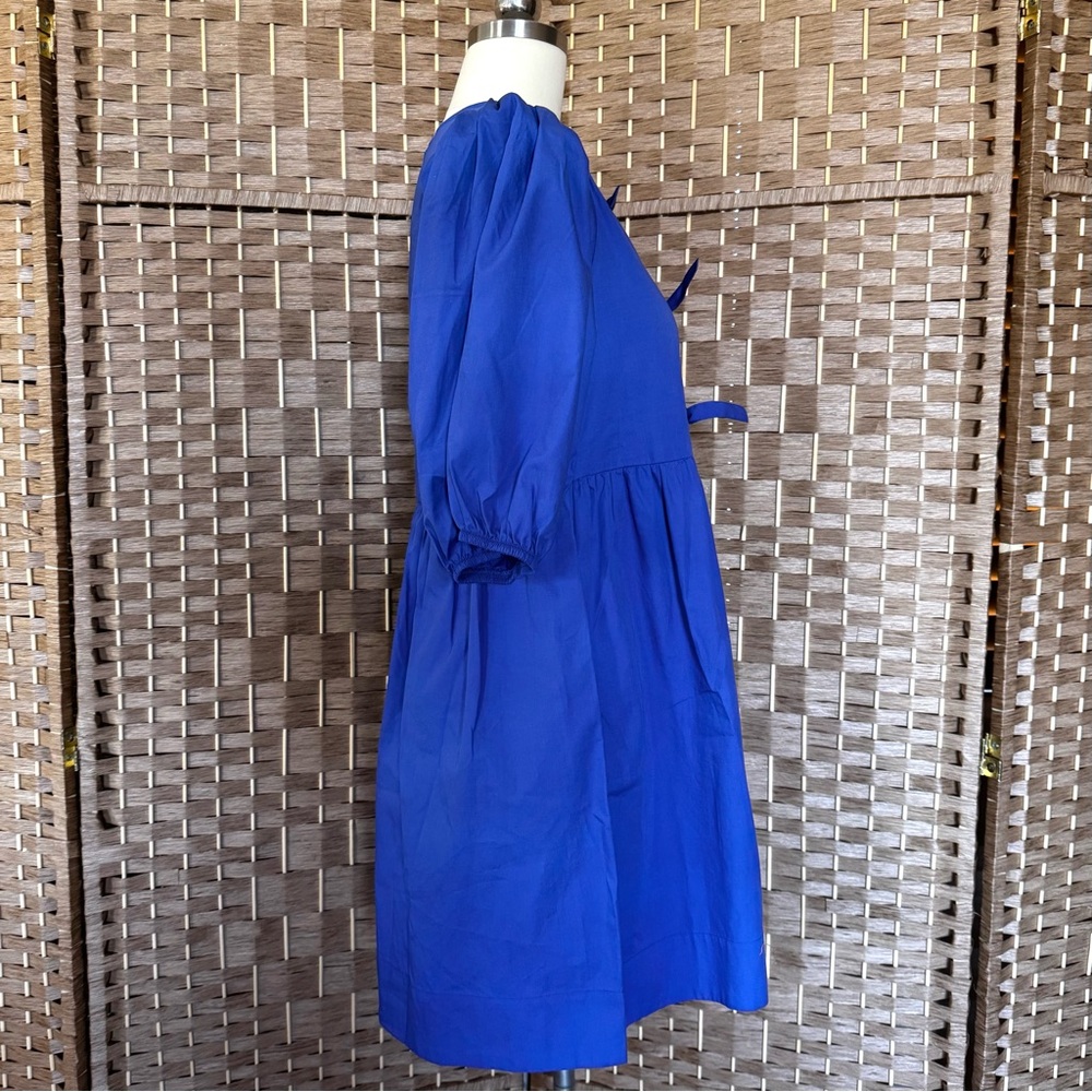 NWT blue tie-front 100% cotton popover dress S - Picture 5 of 11